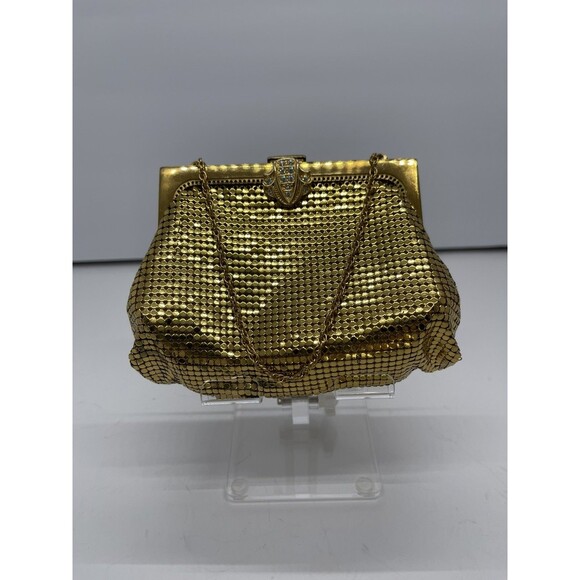 Vintage Whiting & Davis Gold tone Clutch Purse Sequin Mesh Crystals retro bag - Picture 6 of 16